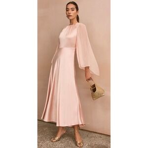 Mint Velvet Pink Satin Cape Midi Dress MV_LIMITED US 8 NEW